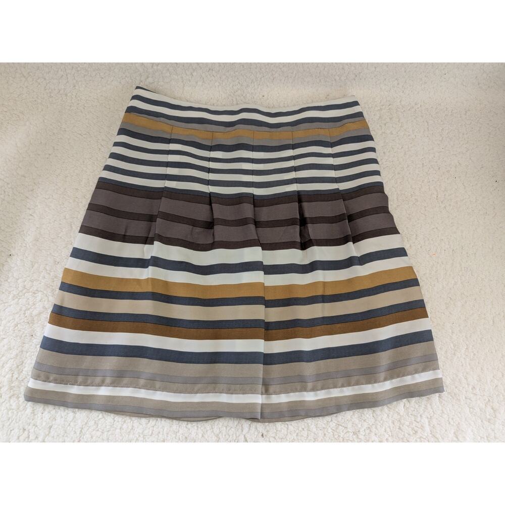 Dalia Collection Modern Fit Striped A-Line Skirt Brown Gold‎ Grey Size 4 Lined